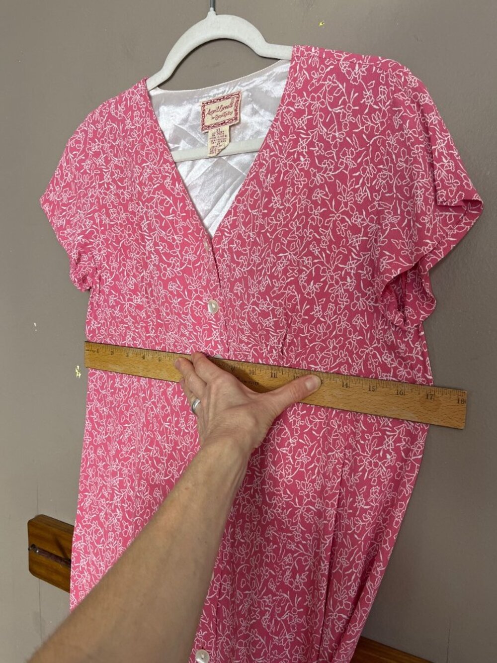 April Cornell Dress Rose Pink Floral Button Aline Midi Cottagecore Dainty Wom XS - Picture 8 of 9